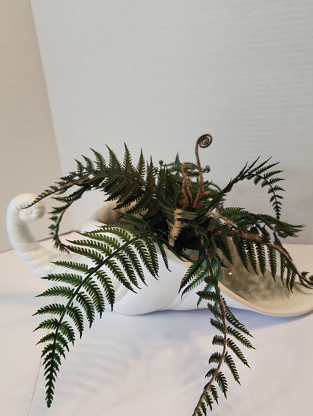 White Ceramic Cornucopia Decorative Bowl- Planter-Candy Dish Shell Display